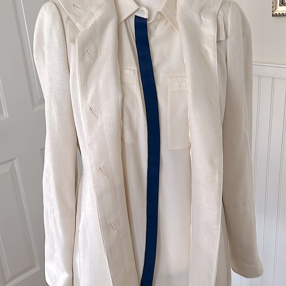 Carlisle Off White 💯 % Silk Linen Jacket High Neck Button Front Zipper Detail - Picture 7 of 10